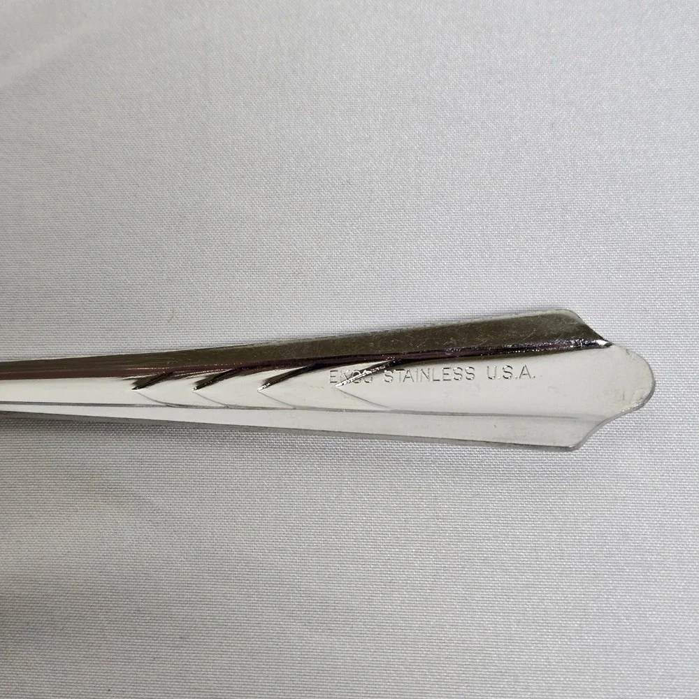 Ekco Stainless Solid Serving Spoon EKS7 Chevron Pattern Vintage USA 8